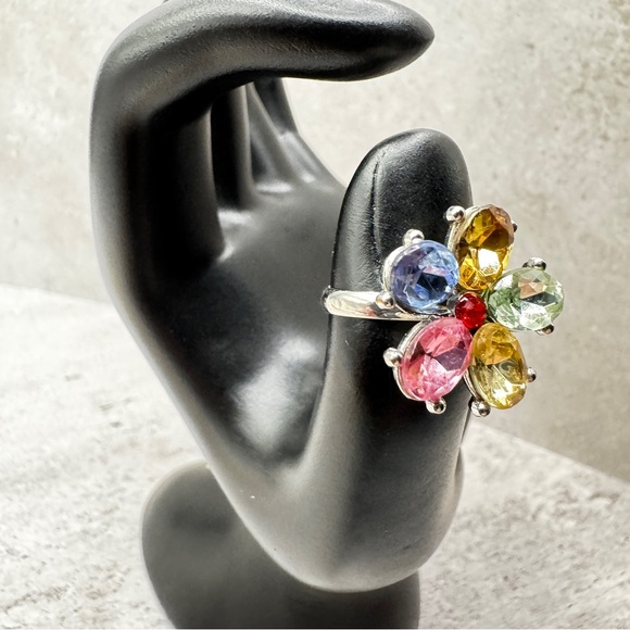 Vintage Multicolor Gem Cluster Adjustable Statement Ring 5.5 to 6.5 - Picture 2 of 9